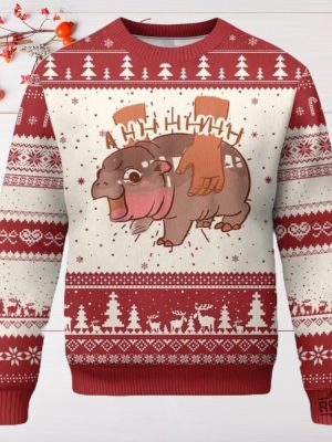 Christmas Moo Deng Ugly Sweater Hippopotamus Christmas Sweater Baby Hippo Xmas Sweatshirt Cute Animal Family Sweater revetee 2