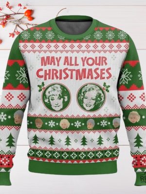 Golden Girls Ugly Sweater Golden Girls Xmas Sweater Stay Golden Ugly Christmas Sweater May All Your Christmas Bea White Shirt Bea Arthur Shirt revetee 3