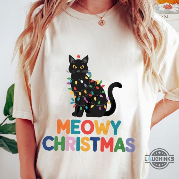 meowy christmas shirt xmas gift for cat mom cat dad