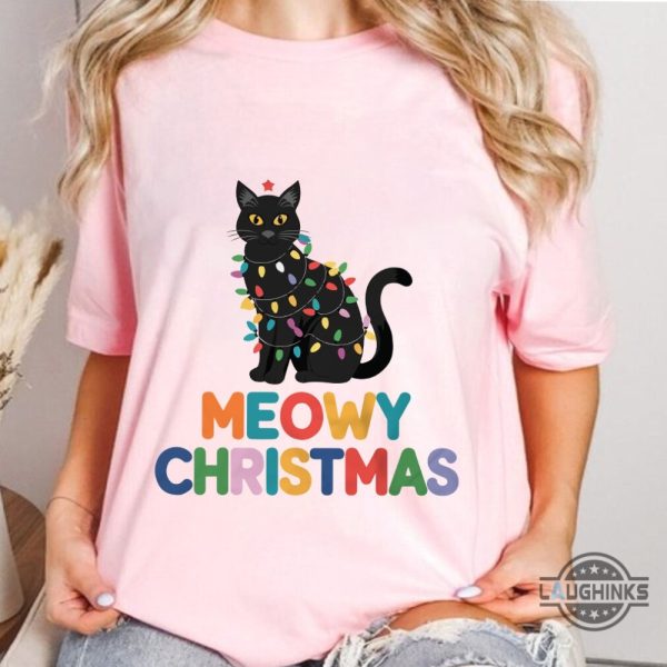 meowy christmas shirt xmas gift for cat mom cat dad