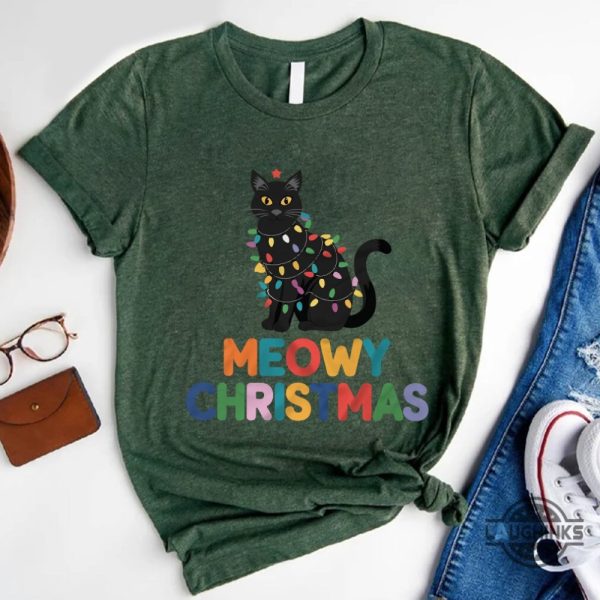 meowy christmas shirt xmas gift for cat mom cat dad