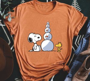 snoopy woodstock and snowman christmas shirt