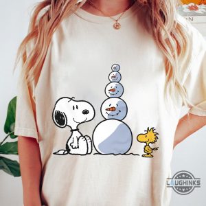 snoopy woodstock and snowman christmas shirt