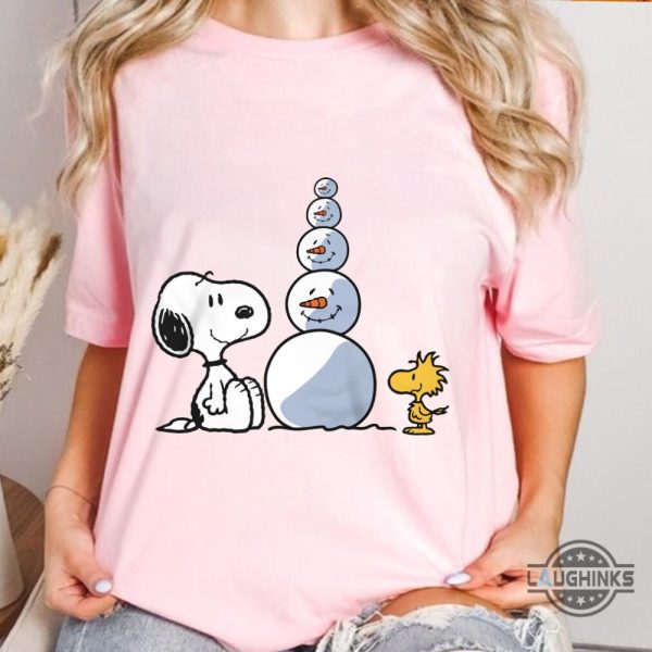 snoopy woodstock and snowman christmas shirt