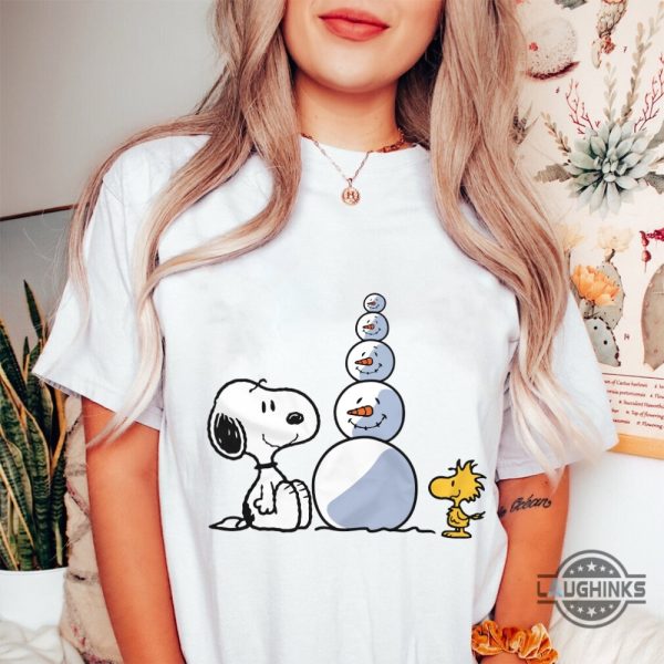 snoopy woodstock and snowman christmas shirt