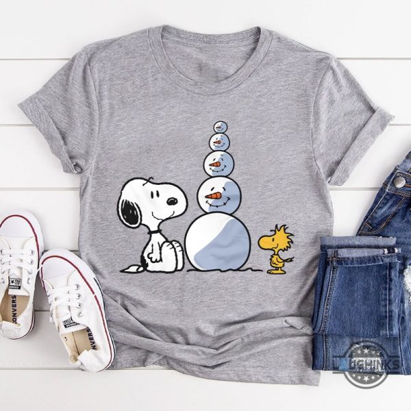 snoopy woodstock and snowman christmas shirt