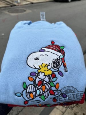 Peanuts Snoopy Woodstock Christmas Lights Embroidered Sweatshirt T Shirt Hoodie Unique Snoopy Christmas Gift revetee 3