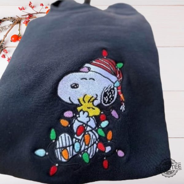 Peanuts Snoopy Woodstock Christmas Lights Embroidered Sweatshirt T Shirt Hoodie Unique Snoopy Christmas Gift revetee 5