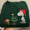 Peanuts Snoopy Woodstock Christmas Tree Embroidered Sweatshirt Hoodie T Shirt Snoopy Christmas Sweaters Snoopy Xmas Gift Unique revetee 1