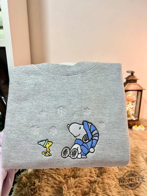 Peanuts Snoopy Woodstock Snow Embroidered T Shirt Sweatshirt Hoodie Snoopy Christmas Shirts Gift For Snoopy Fan Unique revetee 1