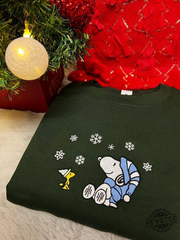 Peanuts Snoopy Woodstock Snow Embroidered T Shirt Sweatshirt Hoodie Snoopy Christmas Shirts Gift For Snoopy Fan Unique revetee 2