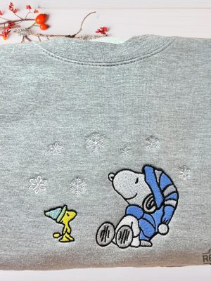 Peanuts Snoopy Woodstock Snow Embroidered T Shirt Sweatshirt Hoodie Snoopy Christmas Shirts Gift For Snoopy Fan Unique revetee 5