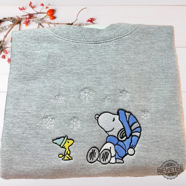 Peanuts Snoopy Woodstock Snow Embroidered T Shirt Sweatshirt Hoodie Snoopy Christmas Shirts Gift For Snoopy Fan Unique revetee 5