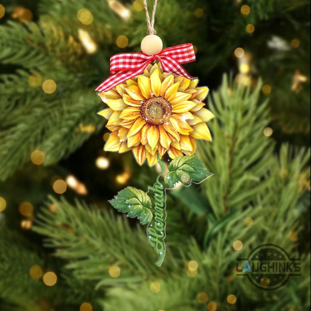 Personalized Sunflower Christmas Ornament 2D Flat Custom Name Sunflower Xmas Tree Decoration Gift