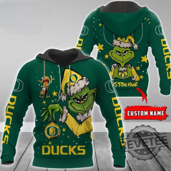 Ncaa Oregon Ducks Football The Grinch Christmas Hoodie Personalized Custom Name 3D All Over Printed Shirt Sweatshirt Unique revetee 2