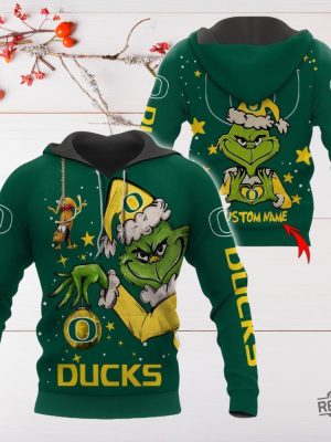 Ncaa Oregon Ducks Football The Grinch Christmas Hoodie Personalized Custom Name 3D All Over Printed Shirt Sweatshirt Unique revetee 3