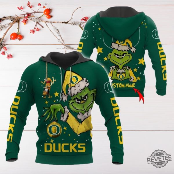 Ncaa Oregon Ducks Football The Grinch Christmas Hoodie Personalized Custom Name 3D All Over Printed Shirt Sweatshirt Unique revetee 3