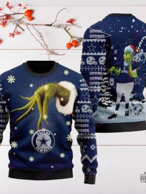 Grinch Hand Dallas Cowboys Ornament Sweater Merry Christmas Grinch Dallas Cowboys Ugly Sweater Ugly Christmas Sweatshirt Unique revetee 2