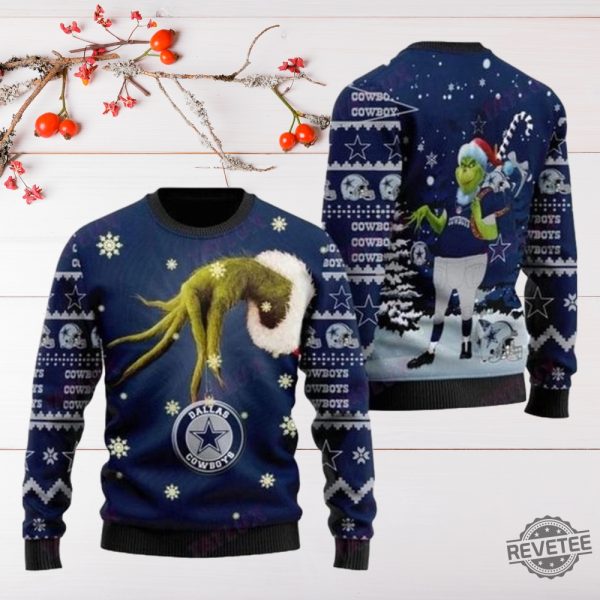 Grinch Hand Dallas Cowboys Ornament Sweater Merry Christmas Grinch Dallas Cowboys Ugly Sweater Ugly Christmas Sweatshirt Unique revetee 2