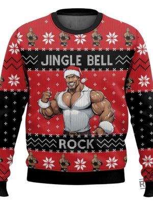 Dwayne Johnson Jingel Bell Rock Ugly Christmas Sweater Dwayne Johnson Jingle Bell Rock Xmas Sweater Dwayne Johnson Santa Hat Shirt revetee 2