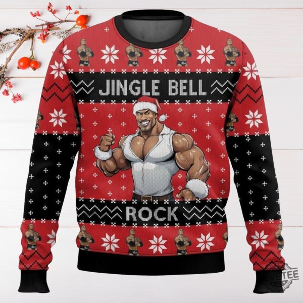 Dwayne Johnson Jingel Bell Rock Ugly Christmas Sweater Dwayne Johnson Jingle Bell Rock Xmas Sweater Dwayne Johnson Santa Hat Shirt revetee 4