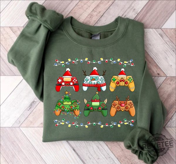 Video Game Controller Christmas Santa Hat Shirt Hoodie Sweatshirt Game Player Christmas T Shirt Christmas Gift For Gamer Unique revetee 1