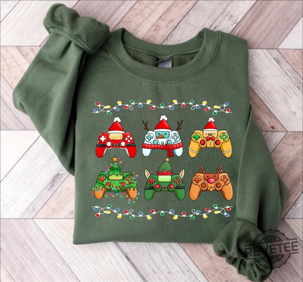 Video Game Controller Christmas Santa Hat Shirt Hoodie Sweatshirt Game Player Christmas T Shirt Christmas Gift For Gamer Unique