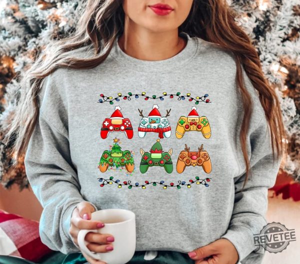 Video Game Controller Christmas Santa Hat Shirt Hoodie Sweatshirt Game Player Christmas T Shirt Christmas Gift For Gamer Unique revetee 5