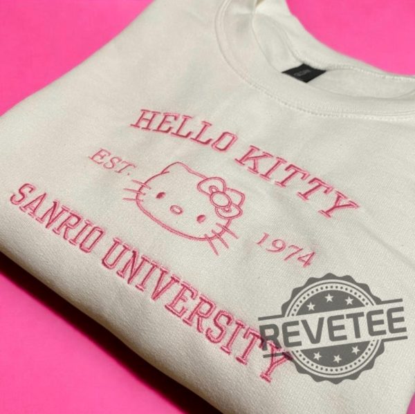 Hello Kitty Esst 1974 Sanrio University Embroidered Crewneck Sweatshirt T Shirt Hoodie Hello Kitty University Sweatshirt Christmas Gifts Unique revetee 1