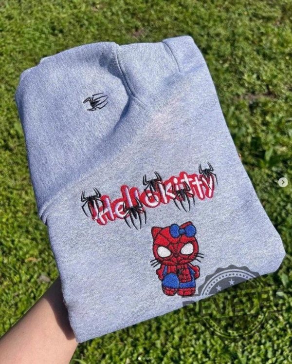 Hello Kitty Spider Man Embroidered Crewneck Sweatshirt Cute Spider Kitty Embroidered Hoodie T Shirt Gift For Her Him Christmas Gift Unique revetee 1