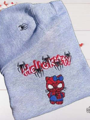 Hello Kitty Spider Man Embroidered Crewneck Sweatshirt Cute Spider Kitty Embroidered Hoodie T Shirt Gift For Her Him Christmas Gift Unique revetee 2