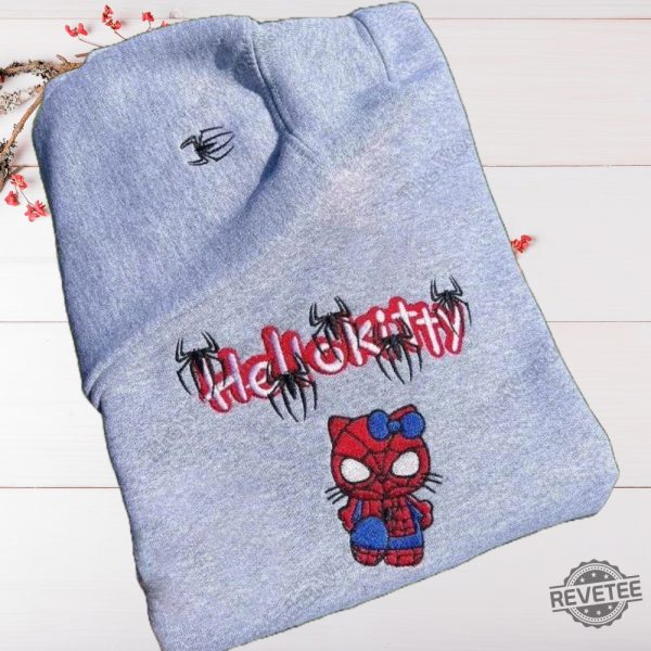 Hello Kitty Spider Man Embroidered Crewneck Sweatshirt Cute Spider Kitty Embroidered Hoodie T Shirt Gift For Her Him Christmas Gift Unique revetee 2