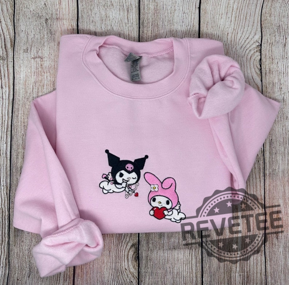 Onegai My Melody And Kuromi Embroidered Sweatshirt Hoodie T Shirt Cute Kitty Valentines Day Gift For Her Or Him Unique