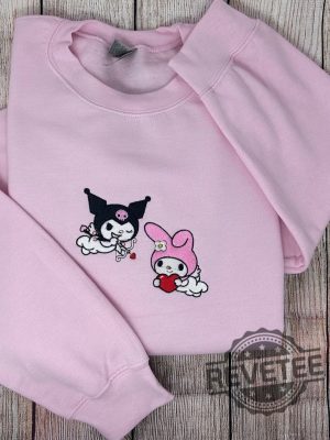 Onegai My Melody And Kuromi Embroidered Sweatshirt Hoodie T Shirt Cute Kitty Valentines Day Gift For Her Or Him Unique revetee 2