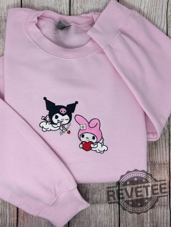 Onegai My Melody And Kuromi Embroidered Sweatshirt Hoodie T Shirt Cute Kitty Valentines Day Gift For Her Or Him Unique revetee 2