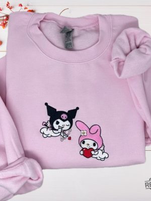 Onegai My Melody And Kuromi Embroidered Sweatshirt Hoodie T Shirt Cute Kitty Valentines Day Gift For Her Or Him Unique revetee 3