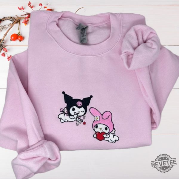 Onegai My Melody And Kuromi Embroidered Sweatshirt Hoodie T Shirt Cute Kitty Valentines Day Gift For Her Or Him Unique revetee 3