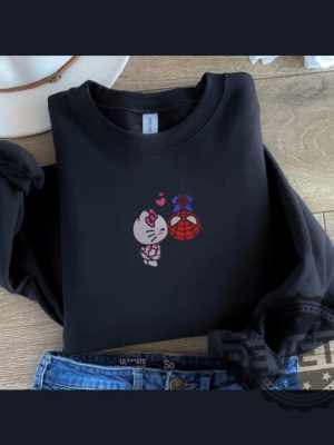 Cute Hello Kitty Spiderman Embroidered Sweatshirt Hoodie T Shirt Unique Hello Kitty Spider Man Embroidered Shirt Gift For Her Him Unique revetee 2