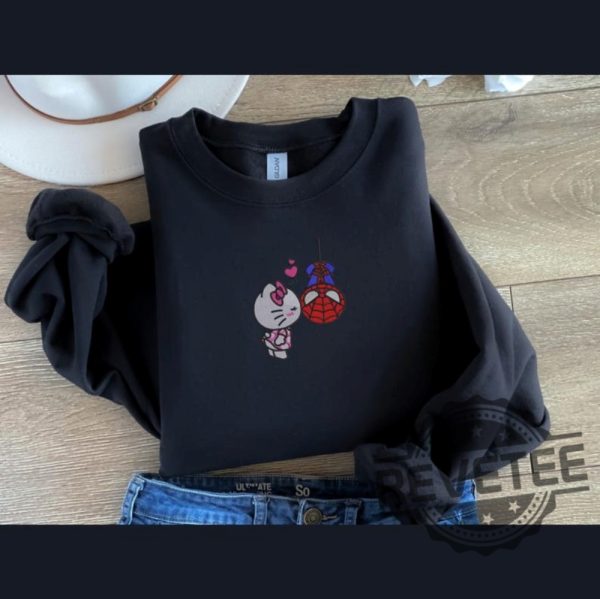 Cute Hello Kitty Spiderman Embroidered Sweatshirt Hoodie T Shirt Unique Hello Kitty Spider Man Embroidered Shirt Gift For Her Him Unique revetee 2