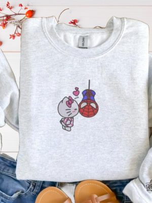 Cute Hello Kitty Spiderman Embroidered Sweatshirt Hoodie T Shirt Unique Hello Kitty Spider Man Embroidered Shirt Gift For Her Him Unique revetee 3