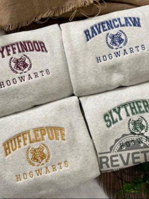 Harry Potter Hogwarts Houses Gryffindor Slytherin Ravenclaw Hufflepuff Embroidered Sweatshirt Hoodie T Shirt Gift For Harry Potter Fan Unique revetee 2