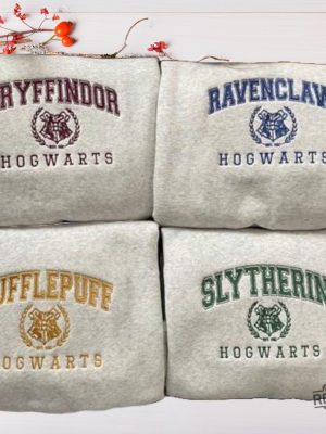 Harry Potter Hogwarts Houses Gryffindor Slytherin Ravenclaw Hufflepuff Embroidered Sweatshirt Hoodie T Shirt Gift For Harry Potter Fan Unique revetee 3