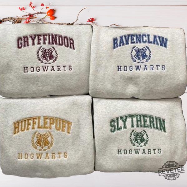 Harry Potter Hogwarts Houses Gryffindor Slytherin Ravenclaw Hufflepuff Embroidered Sweatshirt Hoodie T Shirt Gift For Harry Potter Fan Unique revetee 3