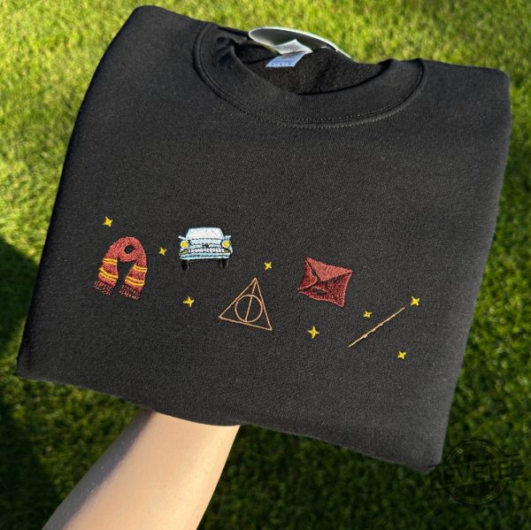 Harry Potter Hogwarts Icons Embroidered Sweatshirt Hoodie T Shirt School Of Witchcraft And Wizardry Gift For Harry Potter Fan Unique revetee 1