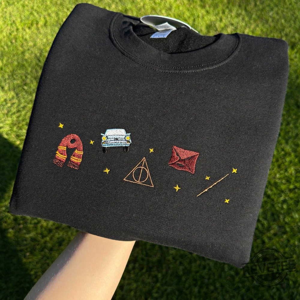 Harry Potter Hogwarts Icons Embroidered Sweatshirt Hoodie T Shirt School Of Witchcraft And Wizardry Gift For Harry Potter Fan Unique