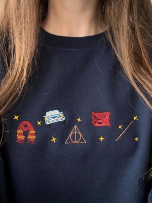 Harry Potter Hogwarts Icons Embroidered Sweatshirt Hoodie T Shirt School Of Witchcraft And Wizardry Gift For Harry Potter Fan Unique revetee 2