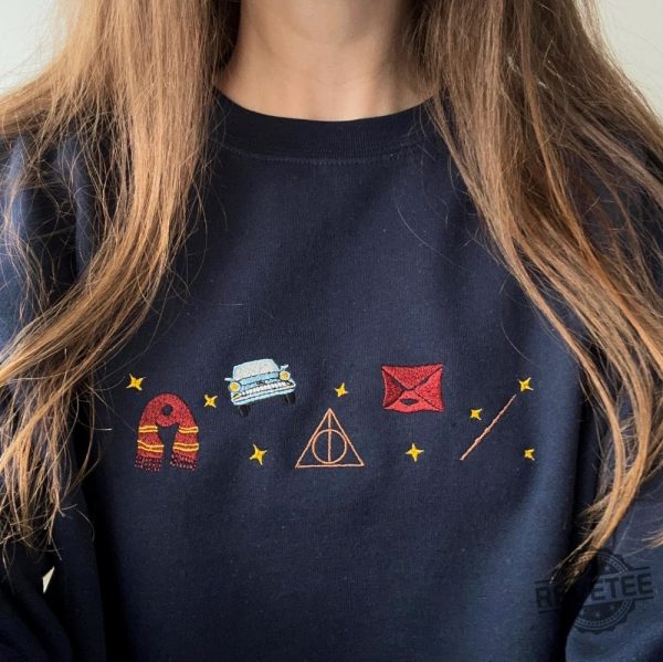 Harry Potter Hogwarts Icons Embroidered Sweatshirt Hoodie T Shirt School Of Witchcraft And Wizardry Gift For Harry Potter Fan Unique revetee 2