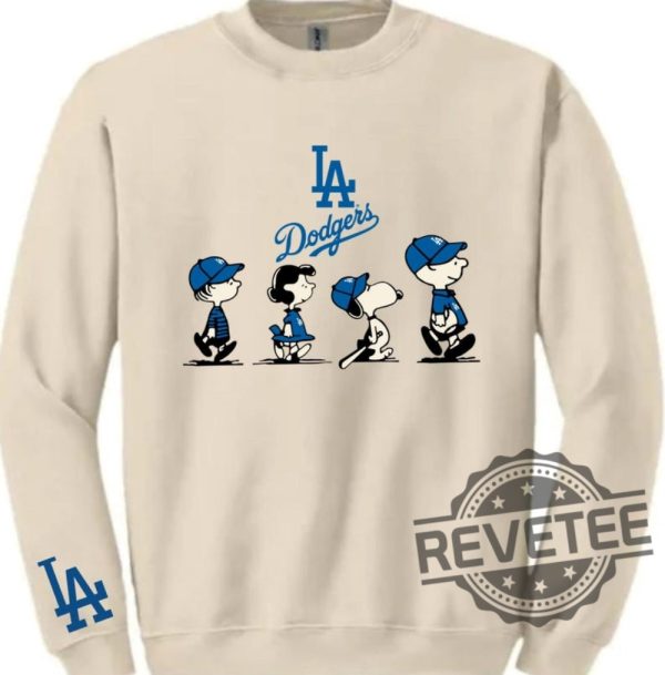 Los Angeles Dodgers Peanuts Snoopy And Friend Walking Crewneck Sweater T Shirt Hoodie Sweatshirt Unique Gift For Los Angeles Dodgers Fan revetee 2