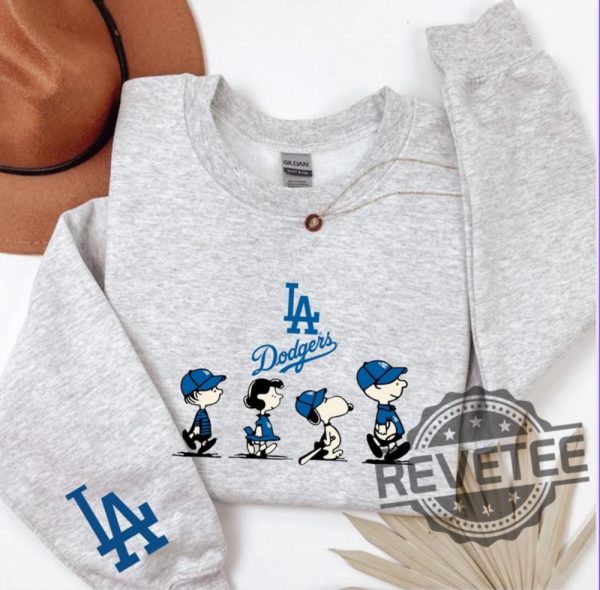 Los Angeles Dodgers Peanuts Snoopy And Friend Walking Crewneck Sweater T Shirt Hoodie Sweatshirt Unique Gift For Los Angeles Dodgers Fan revetee 3