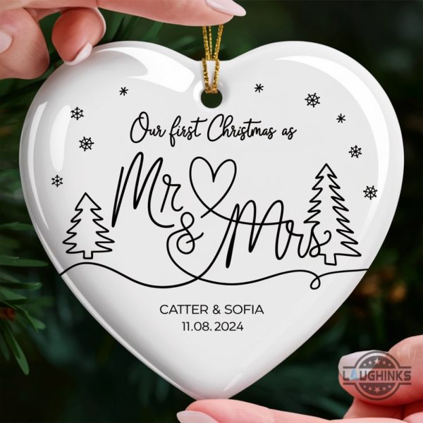 our first christmas as mr and mrs ornament personalised our first xmas keepsake gift first married 2024 tree decoration laughinks 1